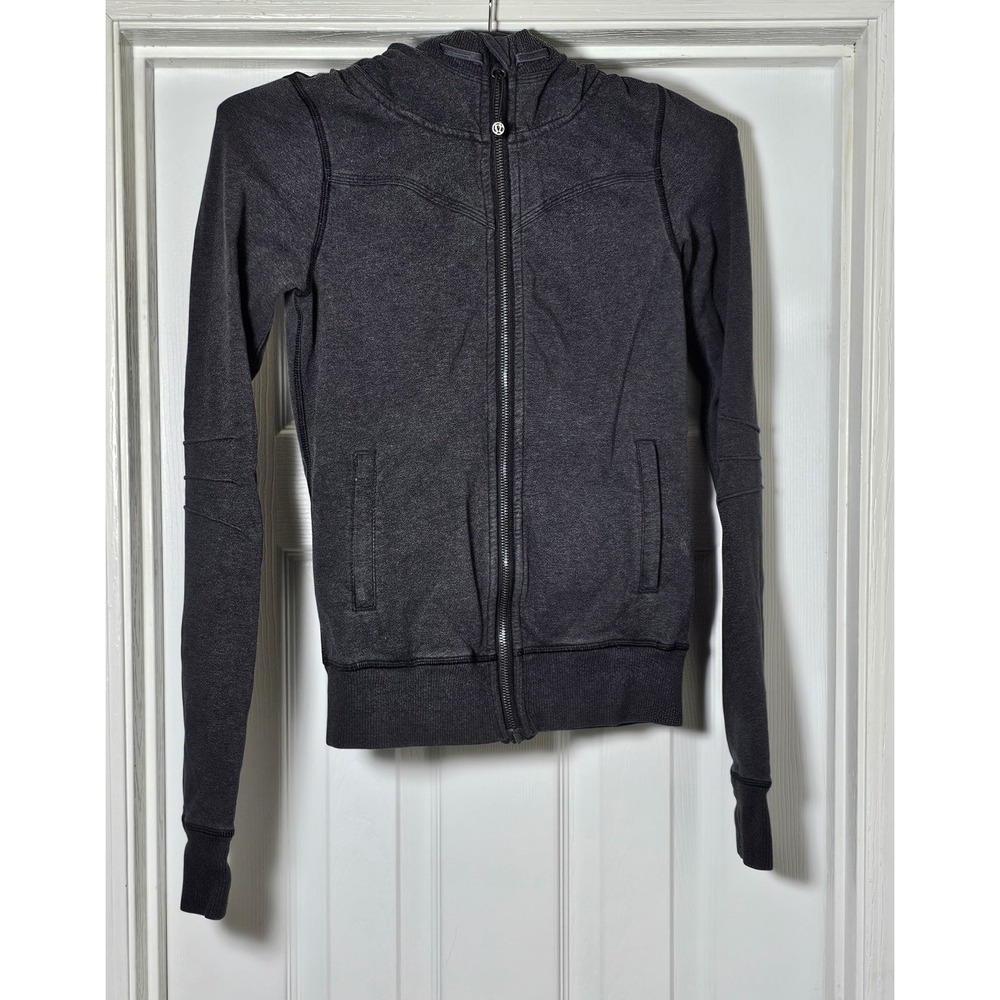 Lululemon Full Zip Vented Sweatshirt Jacket Size Small Gray Logo On Hood